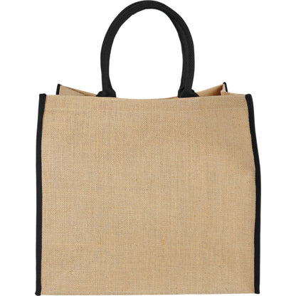 Large Jute Tote with Contrast Colour Handles, 14 x 16 x 7.5 in