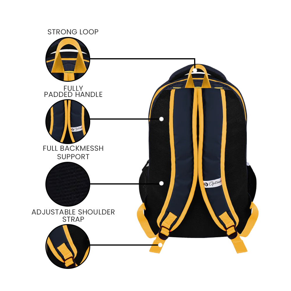 Optima Casual Backpack 28L, 2 Main Compartments, Bottle Pocket, Front Pocket, Padded Shoulder Strap(yellow)