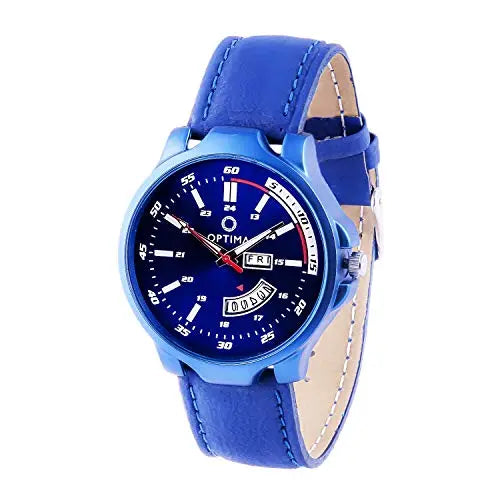 Optima Watch Men's Fashion Water Resistant Sports Slim Analogue Quartz Stainless Steel Leather Watches Mens Bracelet (Blue) optima-bags