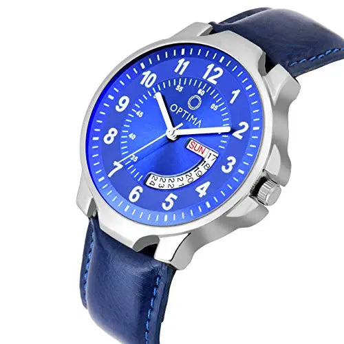 Optima Watch Men's Fashion Water Resistant Sports Slim Analogue Quartz Stainless Steel Leather Watches Mens Bracelet (Blue) optima-bags