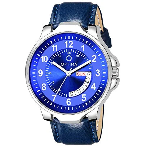 Optima Watch Men's Fashion Water Resistant Sports Slim Analogue Quartz Stainless Steel Leather Watches Mens Bracelet (Blue) optima-bags