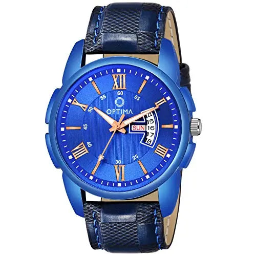 OPTIMA Watch Men's Fashion Water Resistant Sports Slim Analogue Quartz Stainless Steel Leather Watches Mens Bracelet (Blue) optima-bags